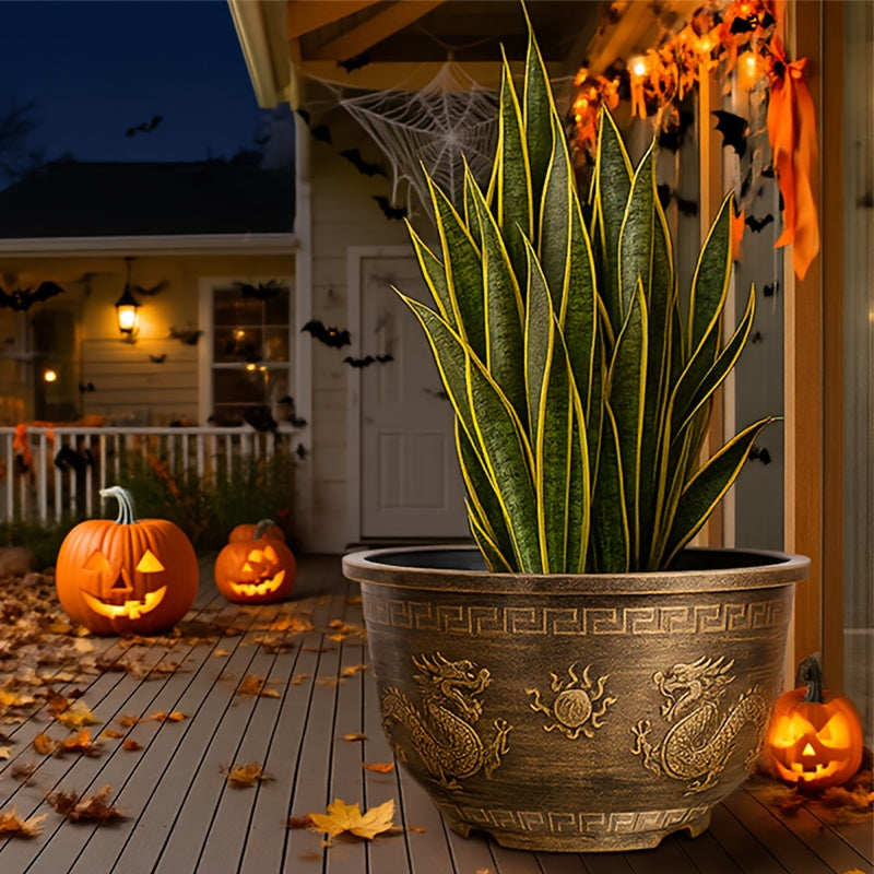 4pcs 15-Inch Resin Flower Pots Suitable for \u002FOutdoor - Thick Retro Square Planters with Drainage Holes, Rustproof Durable Painted Pots for Bonsai, Succulents, Cacti, Herbs, Topiary