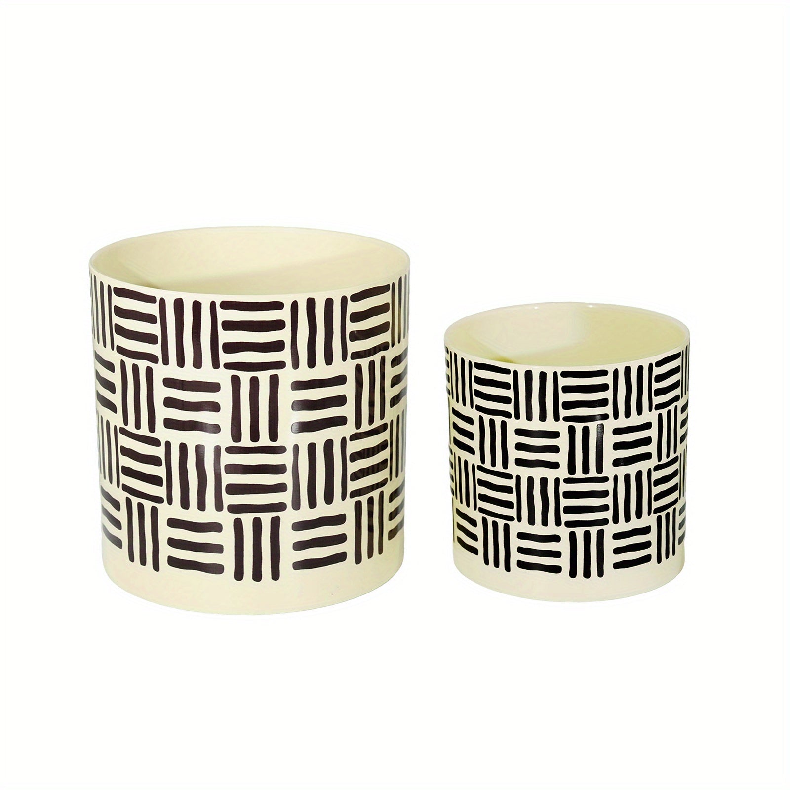 Garden 2pcs Planter Set, 3 Styles (triangle Leaf\u002Fline Patterns, Yellowish\u002Fblack). Small (7.09\