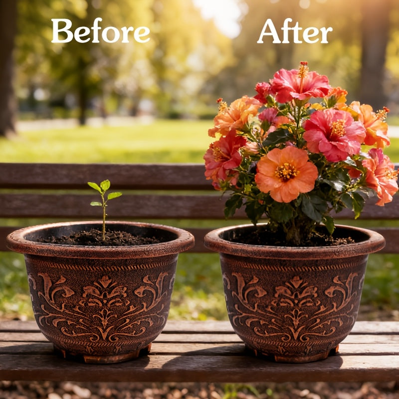 Set Of 2- 23 Inches Resin Flower Pots With Drainage Holes, Gardening Watering Planter, Painted With Thick And Durable European Antique Bronze Color Flower Pots, Outdoors\u002FIndoors Garden Decoration Pots, Bonsai Pots, Square Nursery Pots