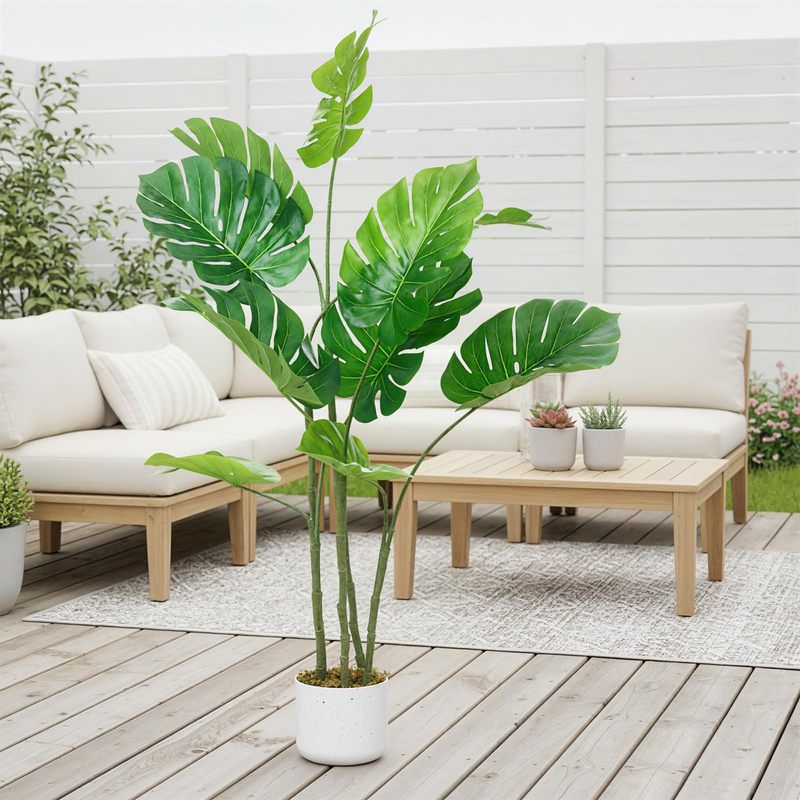 3.5ft Artificial Monstera Deliciosa Tree with 10 Lush Green Leaves, Potted Faux Plant for Indoor and Outdoor Living Room or Office Dration