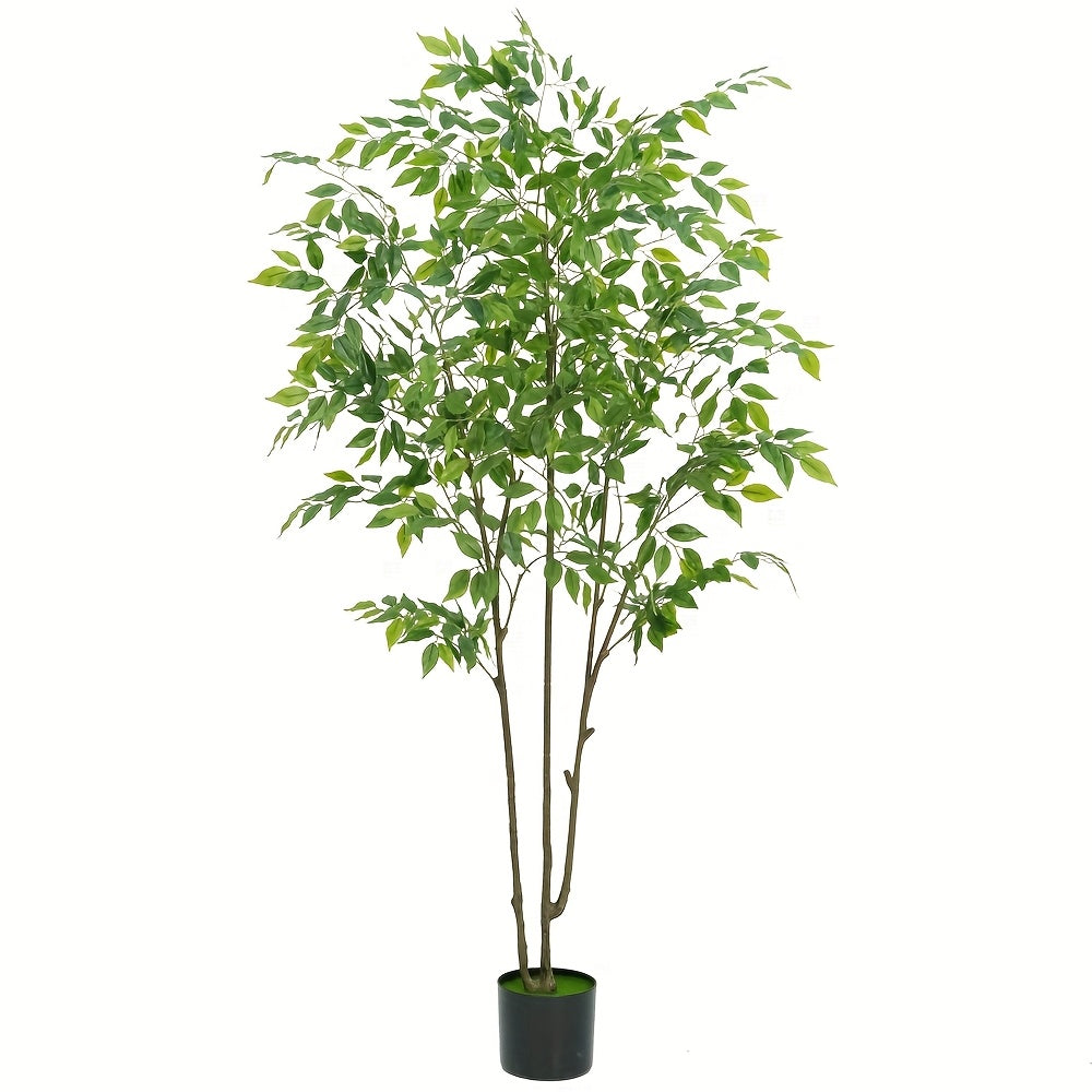 1pc Artificial Silk Ficus Tree with Plastic Pot for Office and Home Decor, Decorative Artificial Plant for Indoors and Outdoors, Fake Ficus Plant All Year Round Decoration