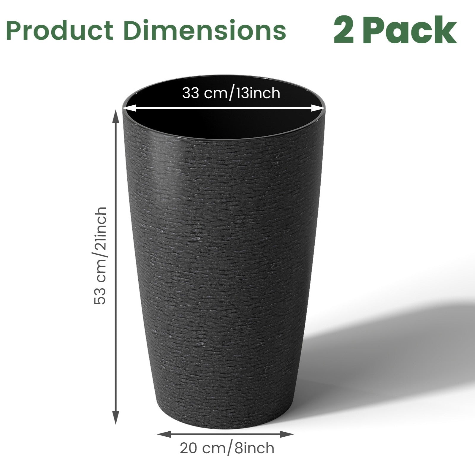 2 Pack Large 21 Inch Planter Set | All-Weather Round Pots, Stackable with Drain Option, Multi-Use Decor for Front Porch, Home Garden Indoors\u002FOutdoors, Contemporary Style by COSTWAY