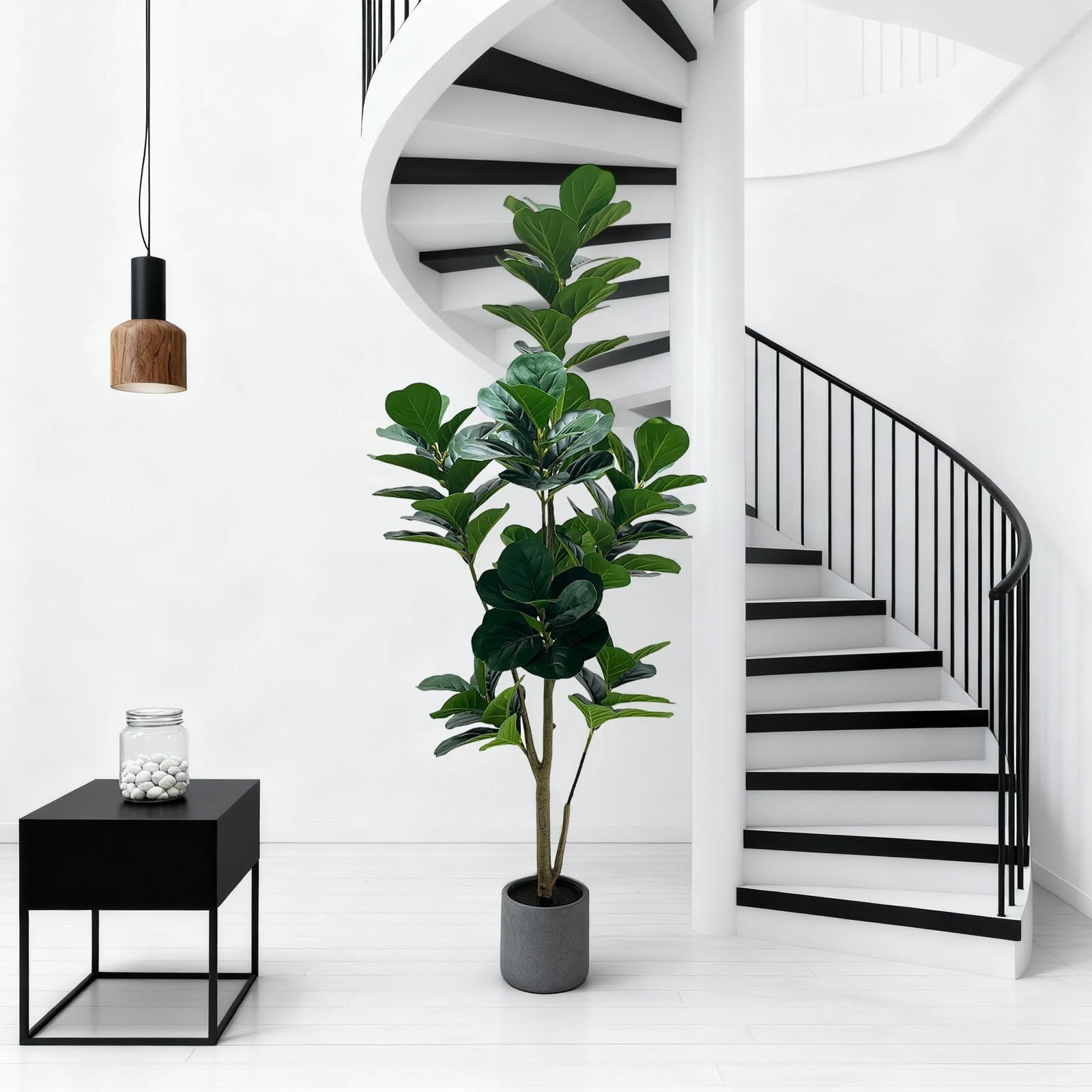 5ft Realistic Artificial Fiddle Leaf Fig Tree with Pot - Faux Ficus Lyrata Suitable for Indoor\u002FOutdoor Home Office Decor, Plastic Fiddle-Shaped Leaves, Low-Maintenance Year-Round Botanical Centerpiece for Modern Spaces