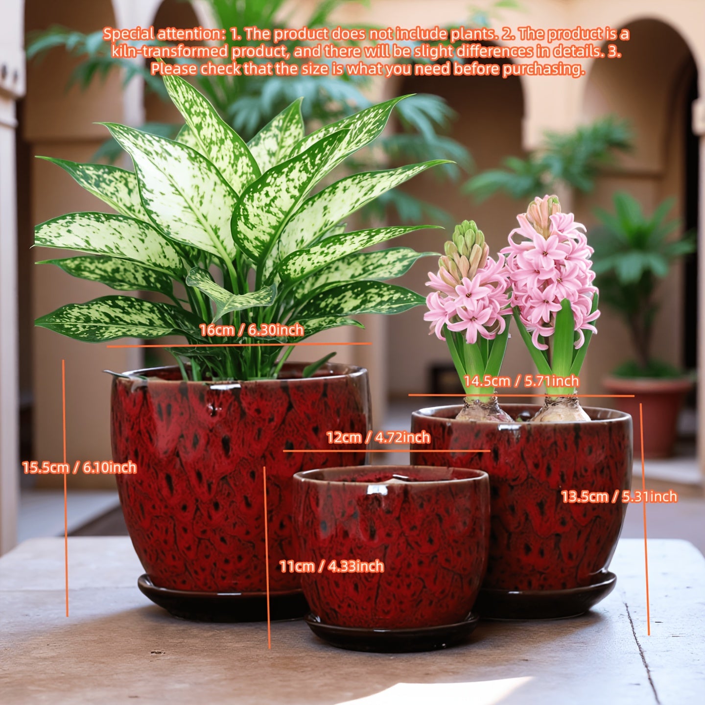 Handmade Pottery Set - Vintage Kiln-Changed Multicolor Clay Flower Pots with Drainage Holes, Polished Indoor\u002FOutdoor Planters for home,, Balcony - Artistic Retro Plant Containers for trees, shrubs, Herbs (Multi-