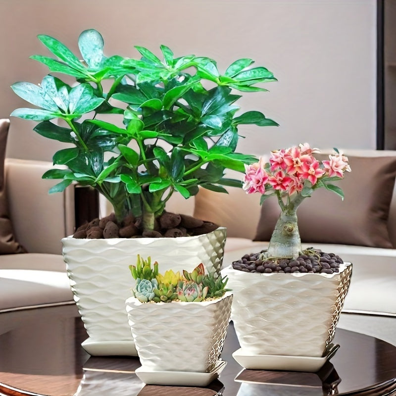 Bohemian-Style Ceramic Flower Pots • Set of Three with Drainage Holes • Perfect for Home, Office, Garden Decoration • Great Gifts for Christmas, Thanksgiving, Mother's Day • Gardening Gift for Home Decor