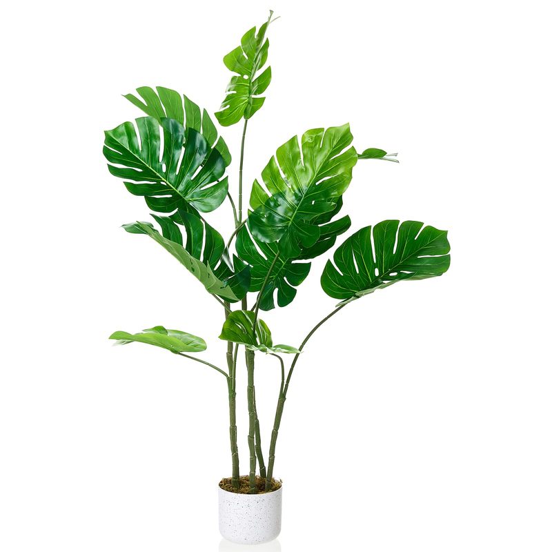3.5ft Artificial Monstera Deliciosa Tree with 10 Lush Green Leaves, Potted Faux Plant for Indoor and Outdoor Living Room or Office Dration