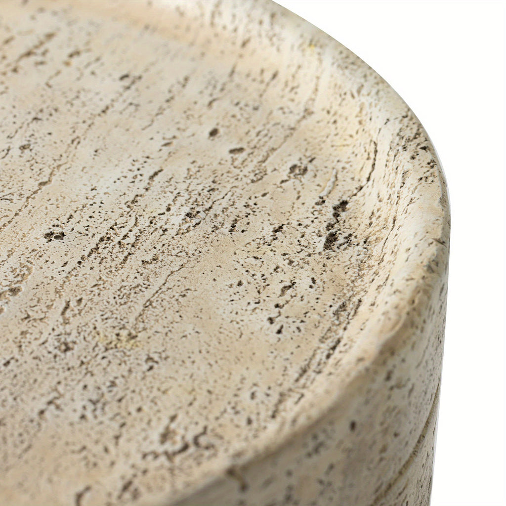 Outdoor Accent Table, Concrete Side Table for Patio, Mediterranean Style with Artificial Wood Base and Marble-like Top, 14\