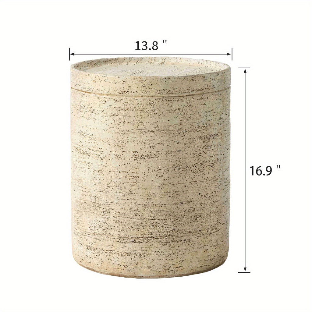 Outdoor Accent Table, Concrete Side Table for Patio, Mediterranean Style with Artificial Wood Base and Marble-like Top, 14\