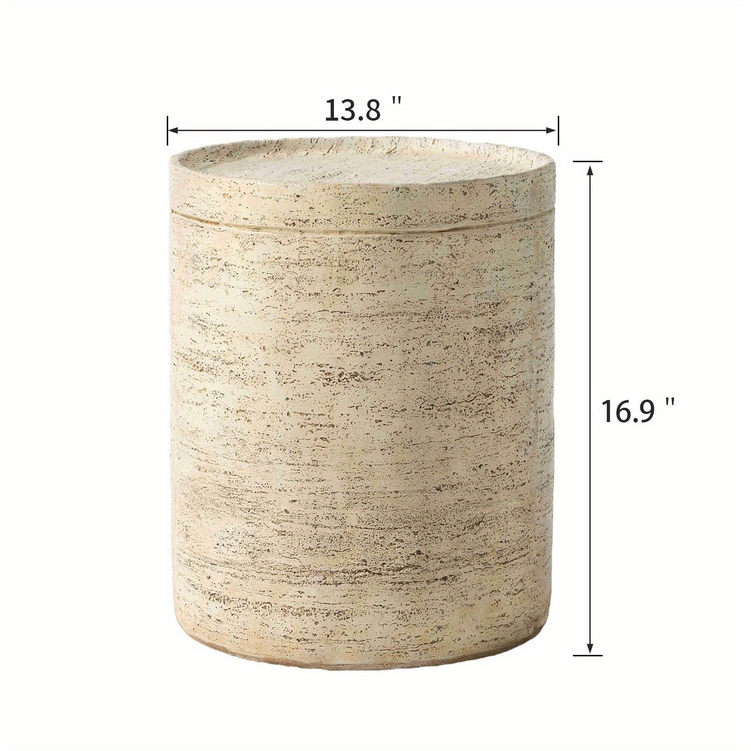 Outdoor Accent Table, Concrete Side Table for Patio, Mediterranean Style with Artificial Wood Base and Marble-like Top, 14\