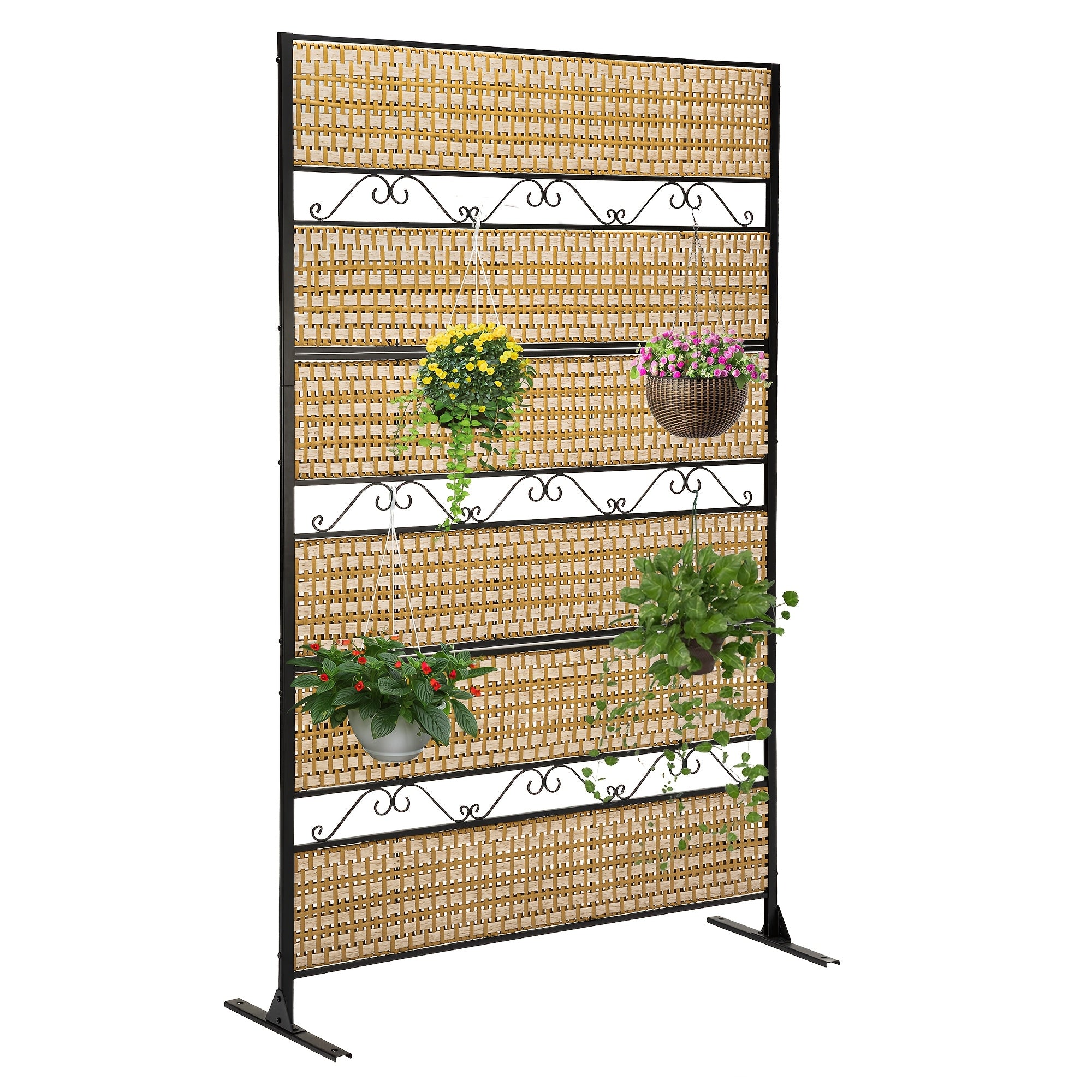6-Foot Outdoor Privacy Barrier, Stylish Fence, Standalone Woven Rattan Partition for Patio, Balcony, Garden, Backyard, Deck, Porch, in Brown Color