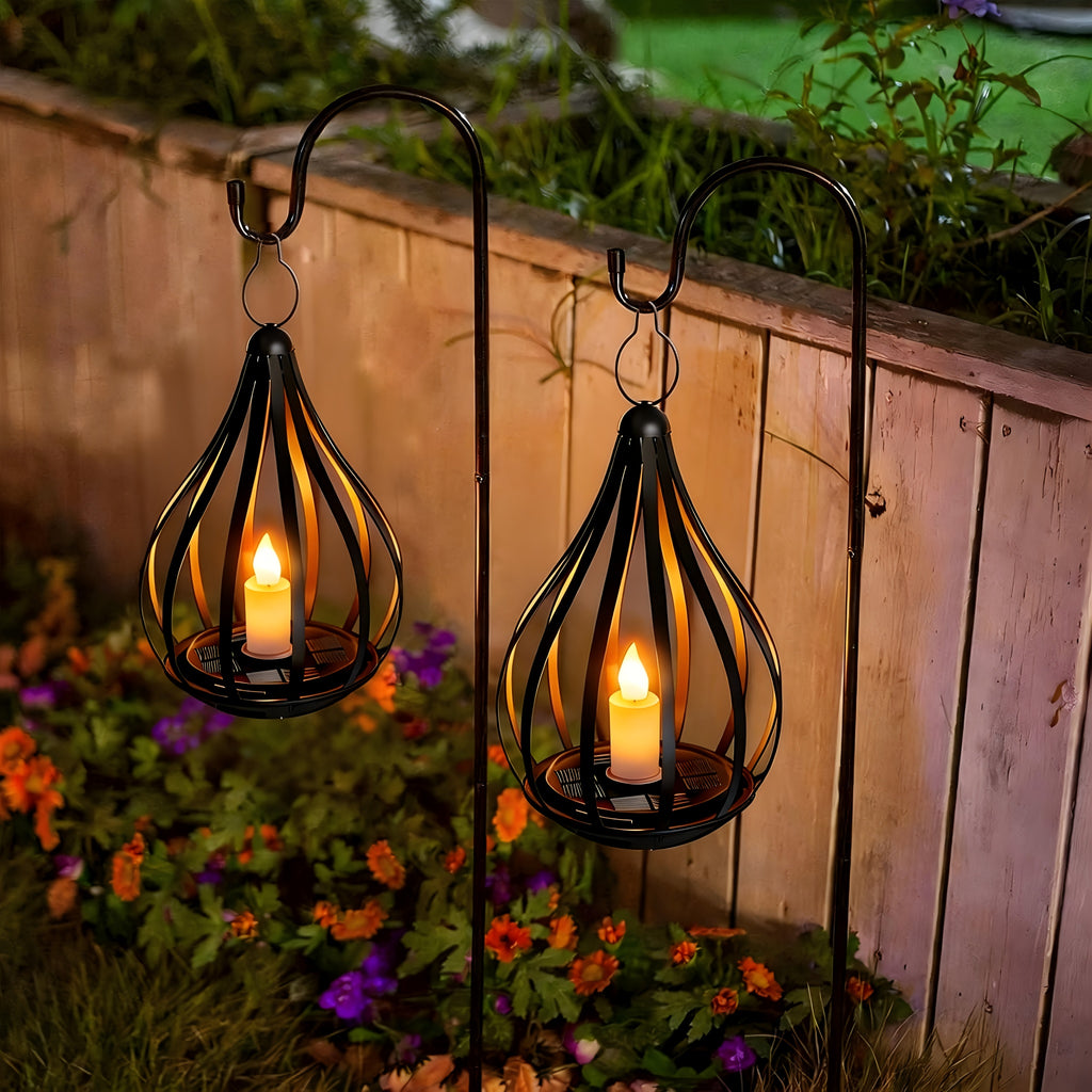 Solar Lantern, Outdoor Hanging Lantern, Candle Lamp, Featuring LED Candlelight Flickering Effect, Suitable for Table, Garden, Lawn And Outdoor Party Decoration, 1\u002F2pcs