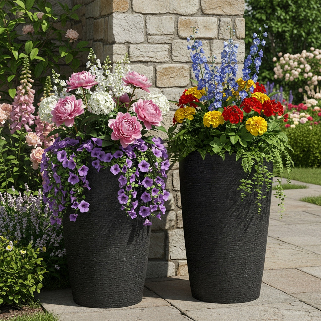 2 Pack Large 21 Inch Planter Set | All-Weather Round Pots, Stackable with Drain Option, Multi-Use Decor for Front Porch, Home Garden Indoors\u002FOutdoors, Contemporary Style by COSTWAY