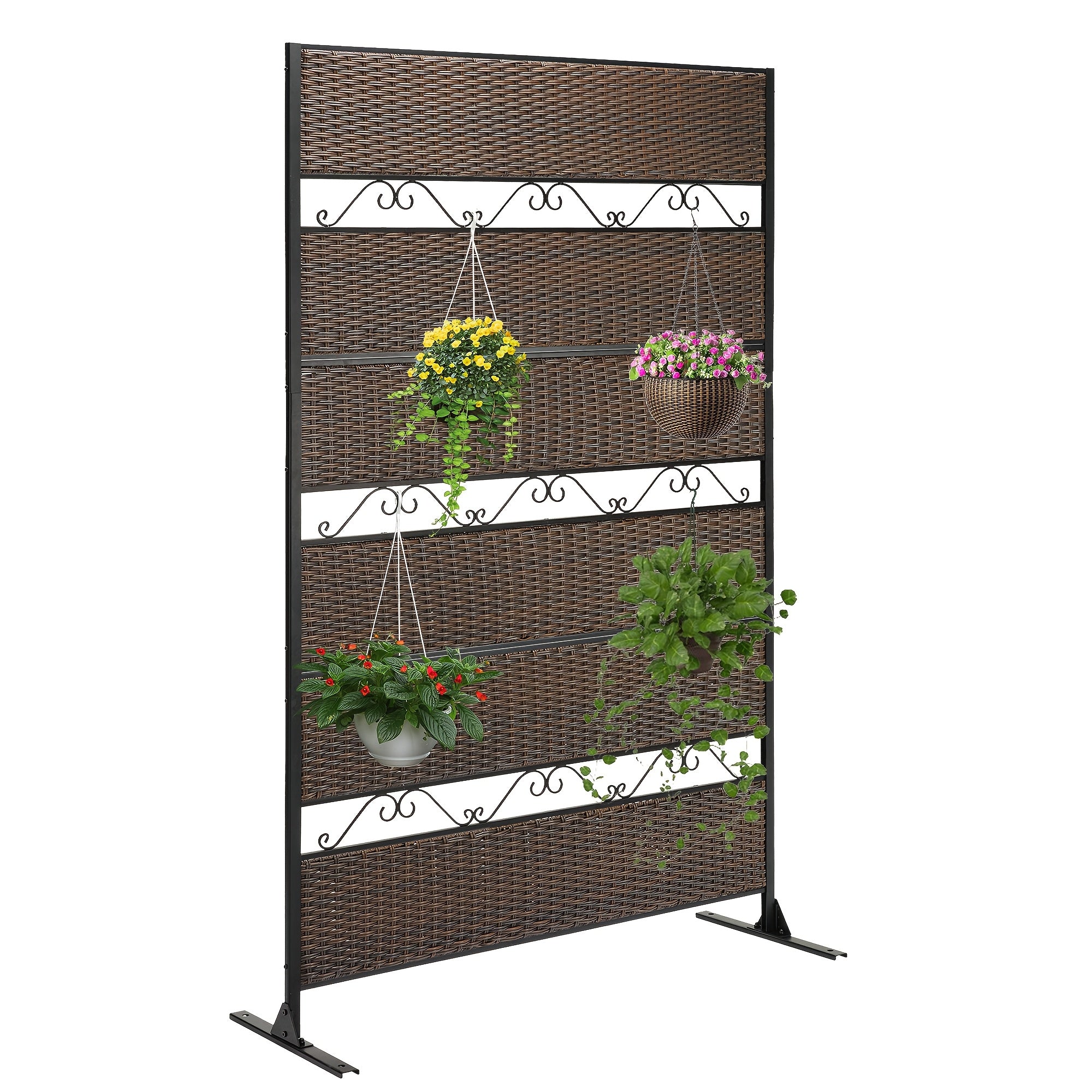 6-Foot Outdoor Privacy Barrier, Stylish Fence, Standalone Woven Rattan Partition for Patio, Balcony, Garden, Backyard, Deck, Porch, in Brown Color