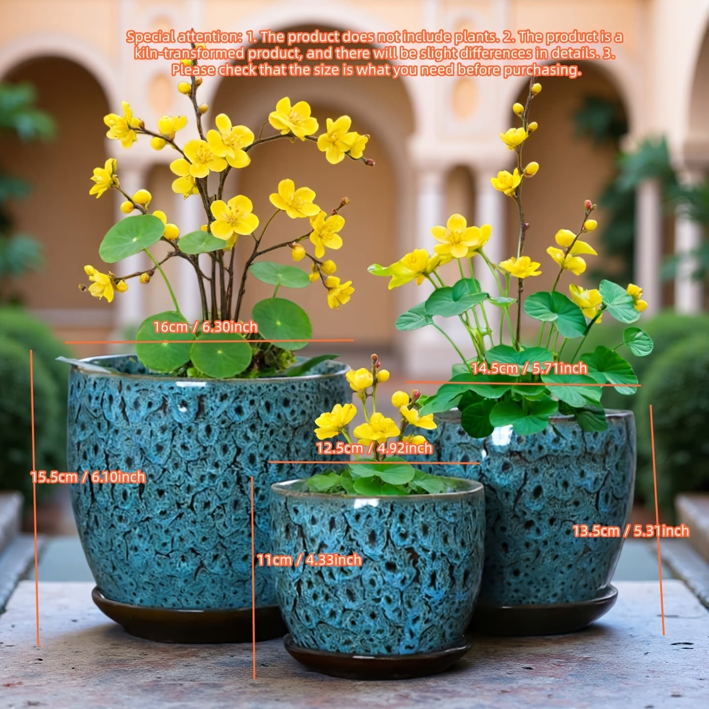 Handmade Pottery Set - Vintage Kiln-Changed Multicolor Clay Flower Pots with Drainage Holes, Polished Indoor\u002FOutdoor Planters for home,, Balcony - Artistic Retro Plant Containers for trees, shrubs, Herbs (Multi-