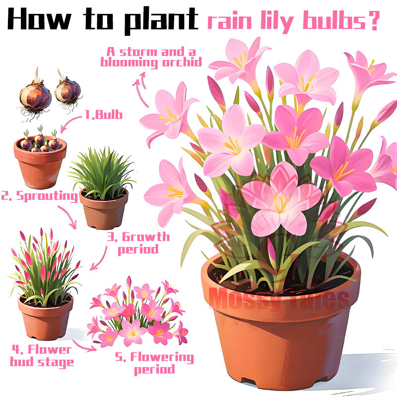 2 rain lily bulbs | Easy-to-grow perennial | Blooms profusely after rain | Adds vibrant color to garden beds and patio potted plants