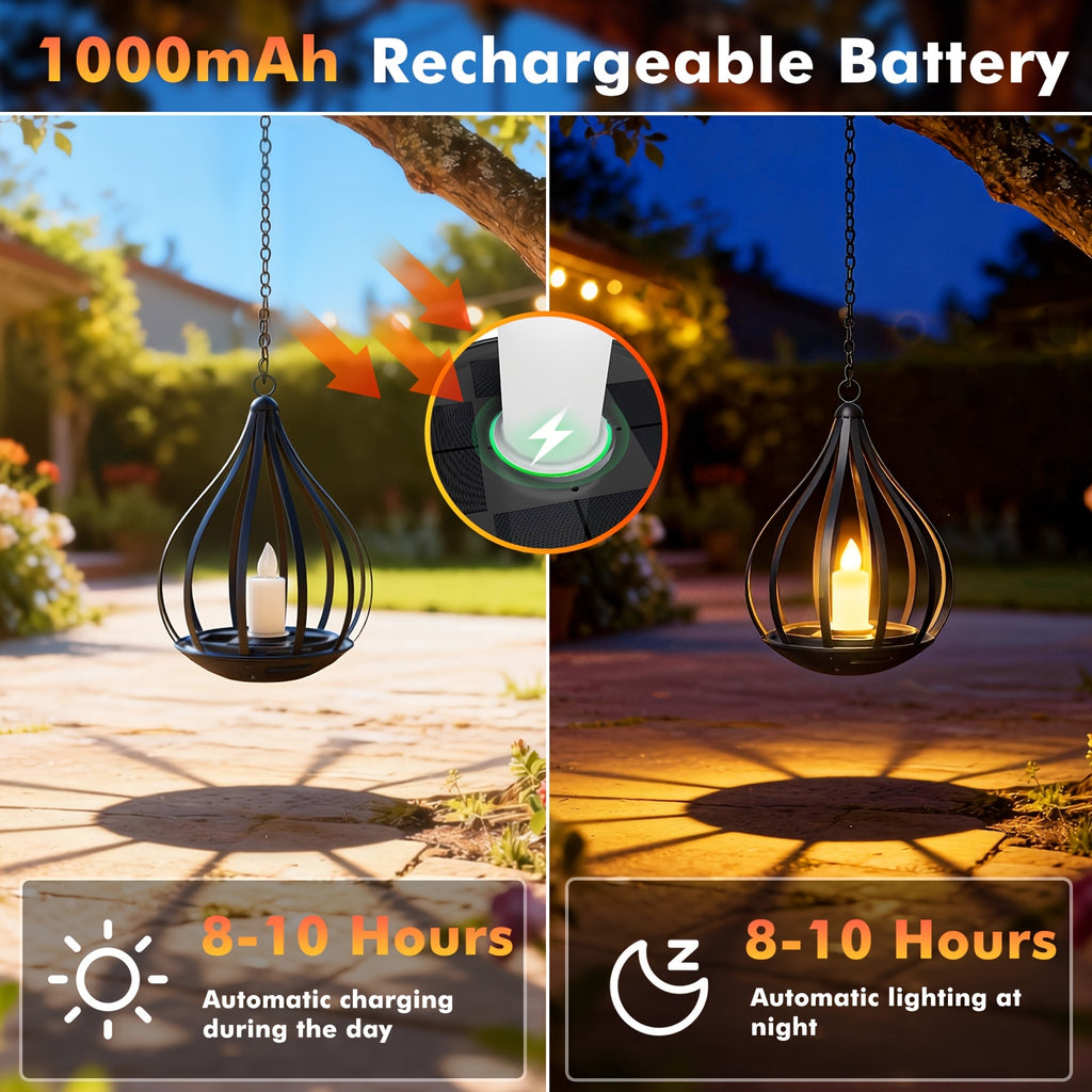 Solar Lantern, Outdoor Hanging Lantern, Candle Lamp, Featuring LED Candlelight Flickering Effect, Suitable for Table, Garden, Lawn And Outdoor Party Decoration, 1\u002F2pcs
