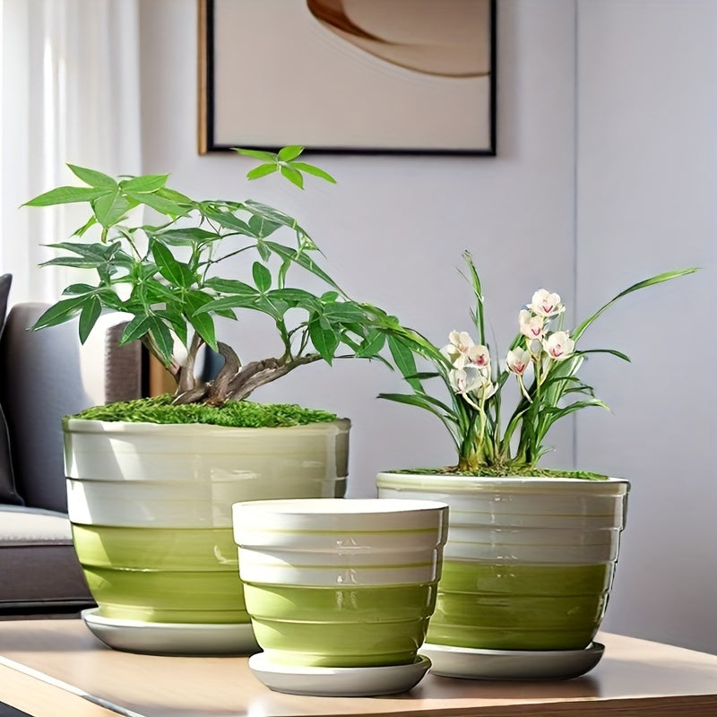Bohemian-Style Ceramic Flower Pots • Set of Three with Drainage Holes • Perfect for Home, Office, Garden Decoration • Great Gifts for Christmas, Thanksgiving, Mother's Day • Gardening Gift for Home Decor