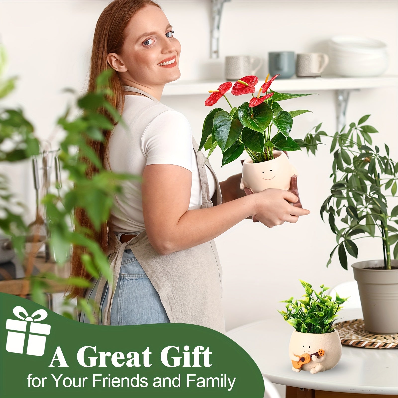 4 Pack Smile Face Ceramic Planter Pot | Small Hanging Swinging Planter Cute Holder for Indoor and Outdoor Plants, Funny Swing Gifts, Lightweight, Unfinished, Tabletop Mounting, Flowers Compatible - MEONUM