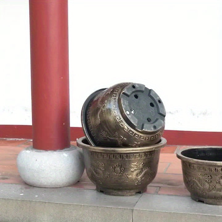 4pcs 15-Inch Resin Flower Pots Suitable for \u002FOutdoor - Thick Retro Square Planters with Drainage Holes, Rustproof Durable Painted Pots for Bonsai, Succulents, Cacti, Herbs, Topiary