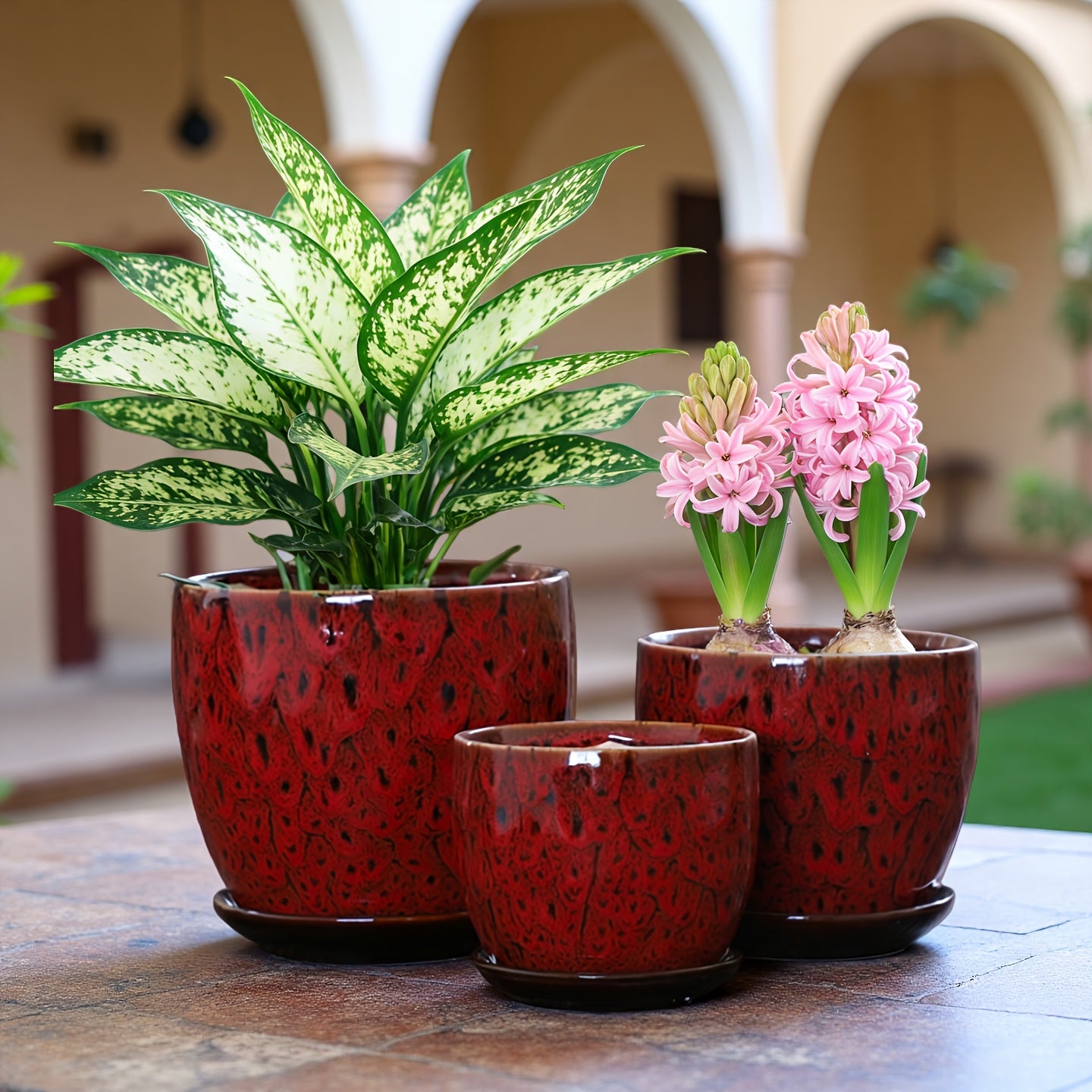 Handmade Pottery Set - Vintage Kiln-Changed Multicolor Clay Flower Pots with Drainage Holes, Polished Indoor\u002FOutdoor Planters for home,, Balcony - Artistic Retro Plant Containers for trees, shrubs, Herbs (Multi-