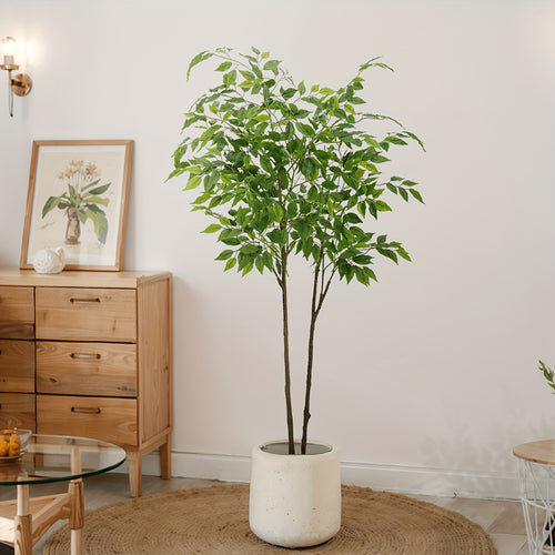 1pc Artificial Silk Ficus Tree with Plastic Pot for Office and Home Decor, Decorative Artificial Plant for Indoors and Outdoors, Fake Ficus Plant All Year Round Decoration