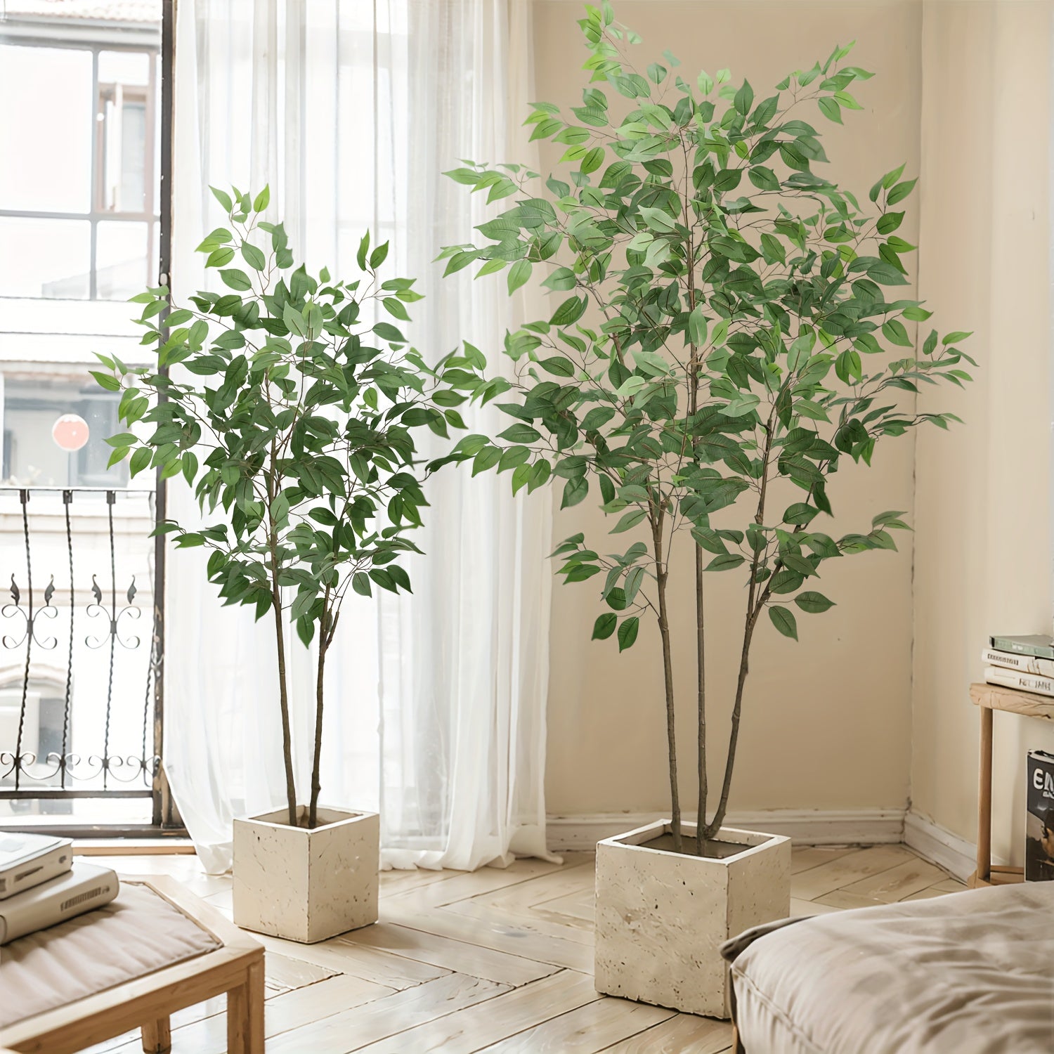 1pc Artificial Silk Ficus Tree with Plastic Pot for Office and Home Decor, Decorative Artificial Plant for Indoors and Outdoors, Fake Ficus Plant All Year Round Decoration