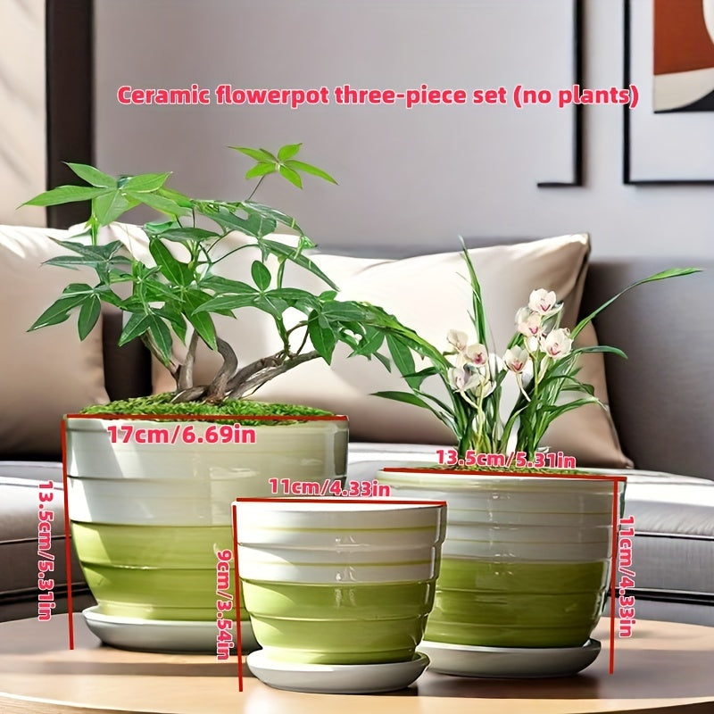 Bohemian-Style Ceramic Flower Pots • Set of Three with Drainage Holes • Perfect for Home, Office, Garden Decoration • Great Gifts for Christmas, Thanksgiving, Mother's Day • Gardening Gift for Home Decor