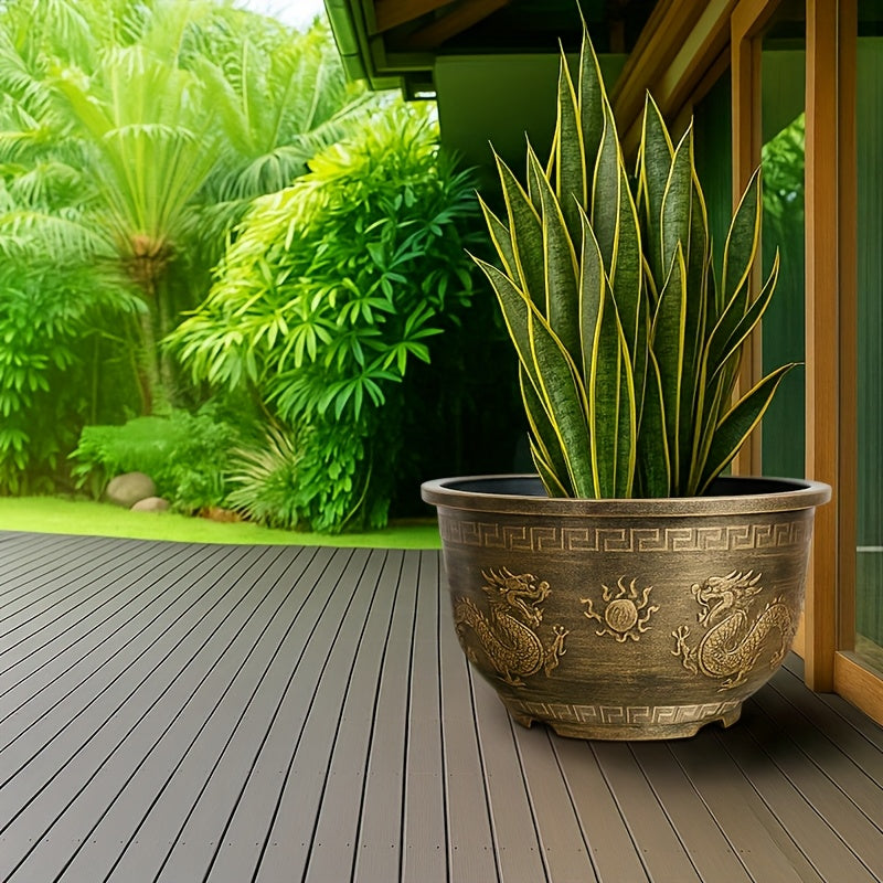 4pcs 15-Inch Resin Flower Pots Suitable for \u002FOutdoor - Thick Retro Square Planters with Drainage Holes, Rustproof Durable Painted Pots for Bonsai, Succulents, Cacti, Herbs, Topiary