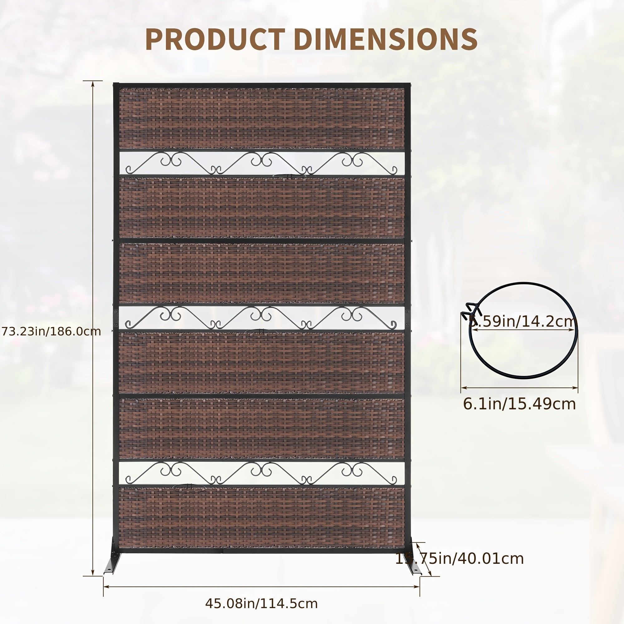 6-Foot Outdoor Privacy Barrier, Stylish Fence, Standalone Woven Rattan Partition for Patio, Balcony, Garden, Backyard, Deck, Porch, in Brown Color