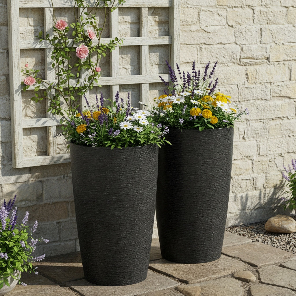2 Pack Large 21 Inch Planter Set | All-Weather Round Pots, Stackable with Drain Option, Multi-Use Decor for Front Porch, Home Garden Indoors\u002FOutdoors, Contemporary Style by COSTWAY