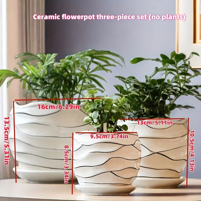 Bohemian-Style Ceramic Flower Pots • Set of Three with Drainage Holes • Perfect for Home, Office, Garden Decoration • Great Gifts for Christmas, Thanksgiving, Mother's Day • Gardening Gift for Home Decor