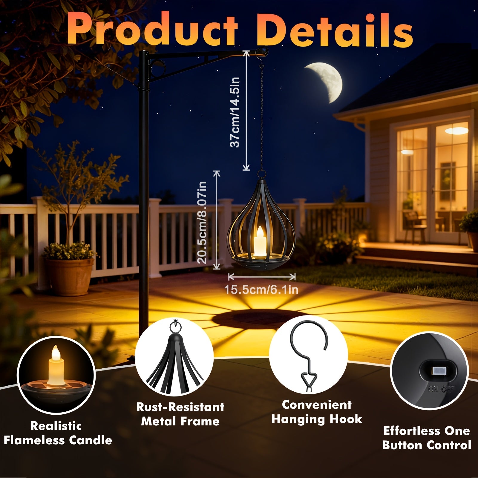 Solar Lantern, Outdoor Hanging Lantern, Candle Lamp, Featuring LED Candlelight Flickering Effect, Suitable for Table, Garden, Lawn And Outdoor Party Decoration, 1\u002F2pcs