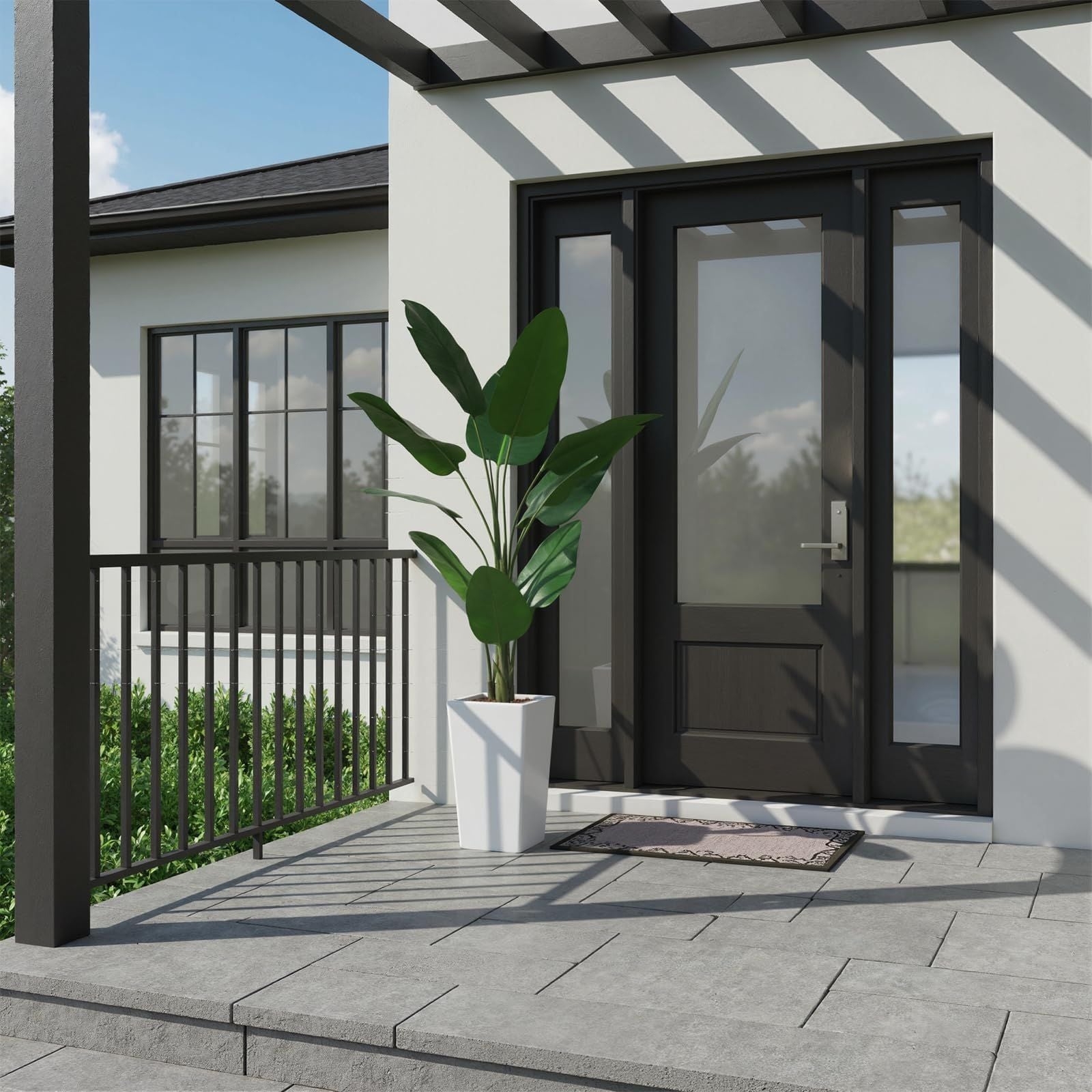 4.65ft Tall Artificial Banana Tree Plant Suitable for Home, Patio, Office - Realistic Faux Bird of Paradise with Banana Leaves & White Planter, Indoor\u002FOutdoor Low-Maintenance Tropical Floor Decor, Fake Tree for Housewarming Gift