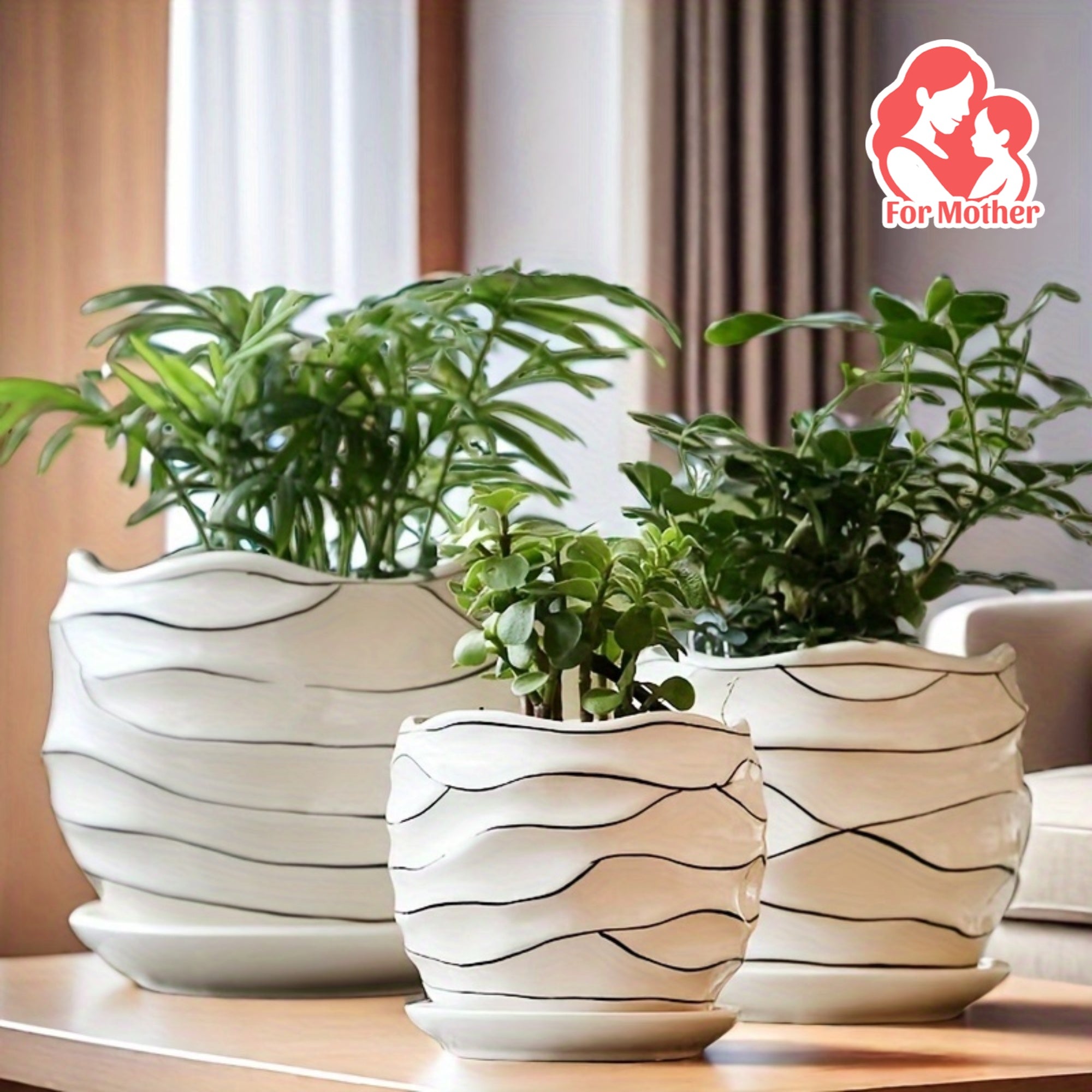 Bohemian-Style Ceramic Flower Pots • Set of Three with Drainage Holes • Perfect for Home, Office, Garden Decoration • Great Gifts for Christmas, Thanksgiving, Mother's Day • Gardening Gift for Home Decor