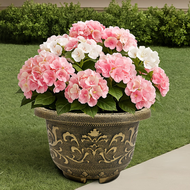 4pcs 11.8in Thickened Resin Planter Pots | 2025 European Design with Ancient Copper\u002FGolden Finish & Drainage Holes | for Indoor\u002FOutdoor Trees, Succulents, Cactus