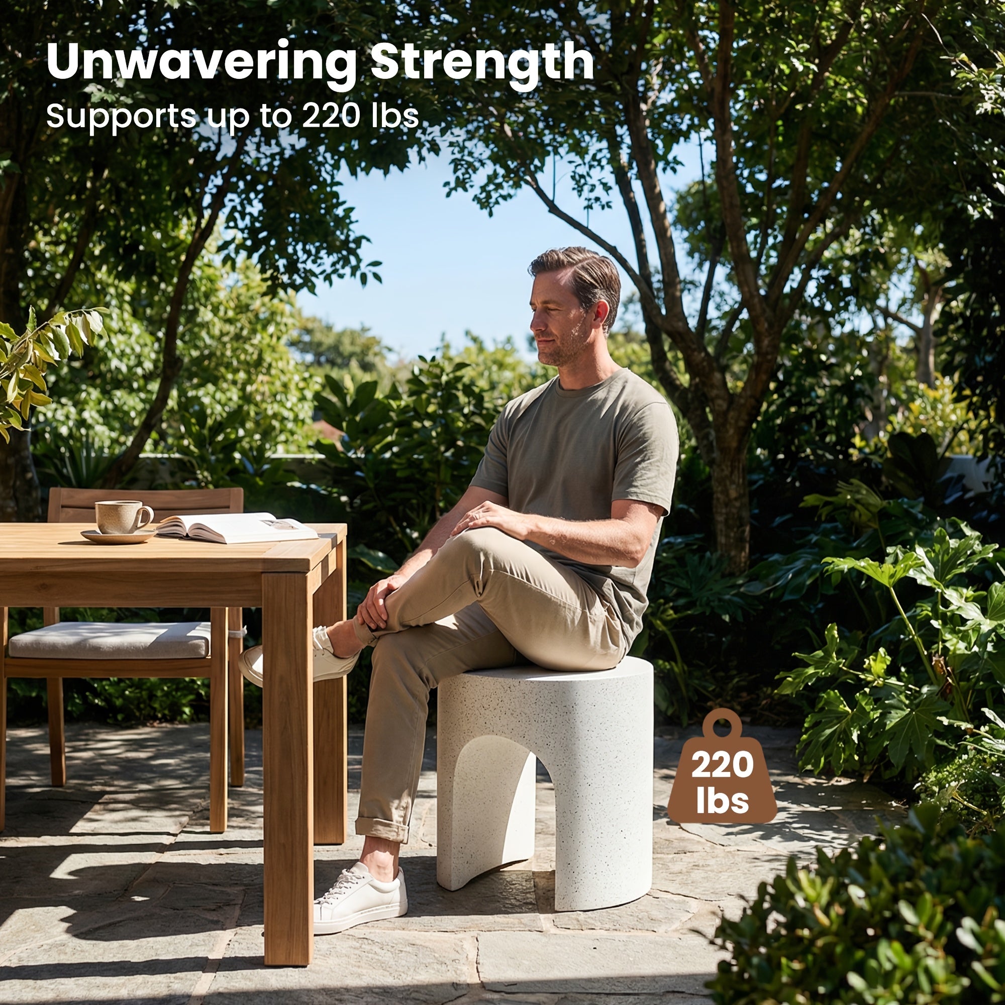 Modern Arched Hollow Table, 16-Inch Minimalist Terrazzo Texture Magnesium Side Table, Round Coffee Table with a Sculptural Feel for Garden And Living Room, Weather-Resistant Concrete Aesthetic Decorative Table, Speckled White\u002FGray