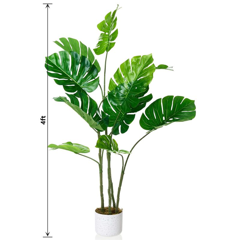3.5ft Artificial Monstera Deliciosa Tree with 10 Lush Green Leaves, Potted Faux Plant for Indoor and Outdoor Living Room or Office Dration