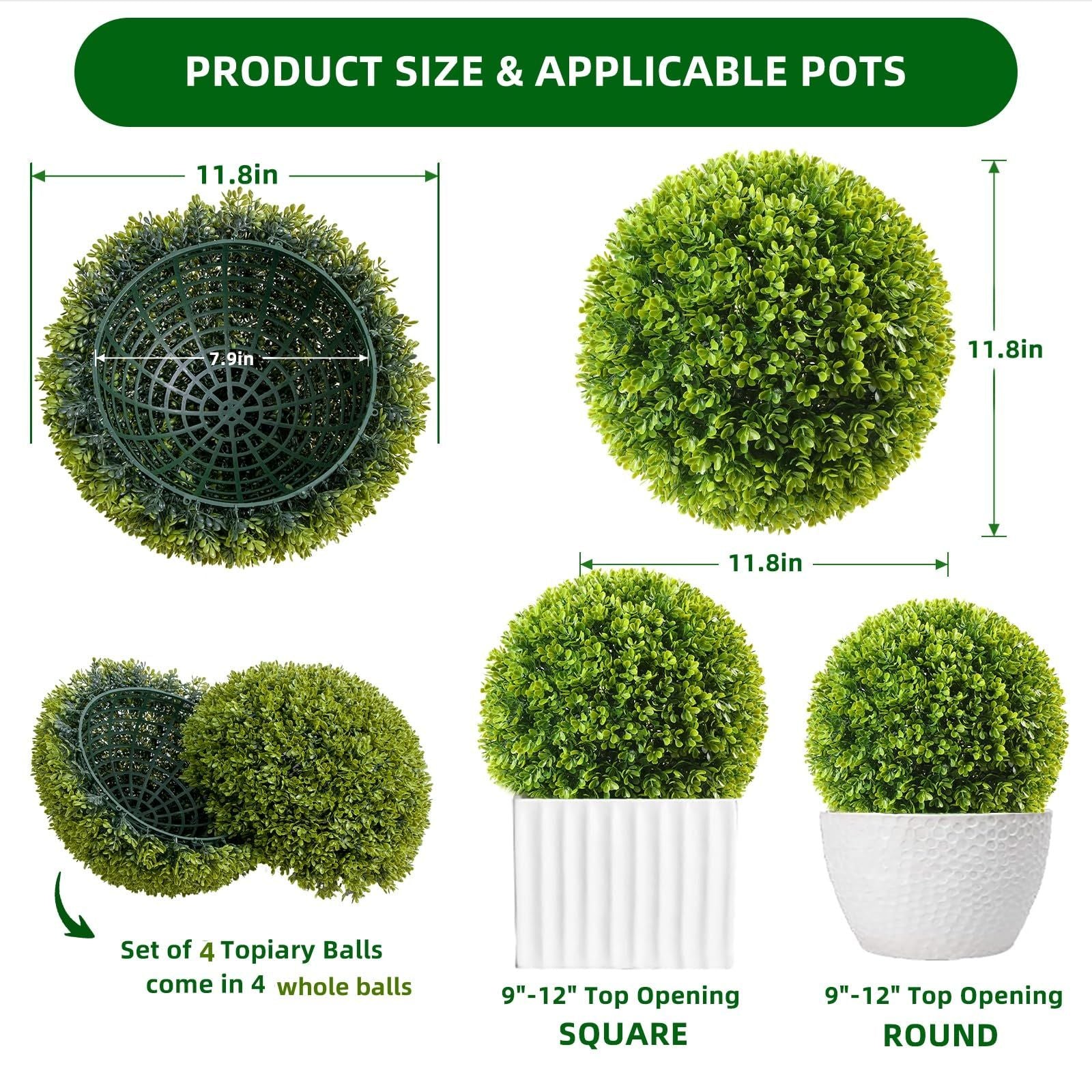 Collection of Four Synthetic Topiary Spheres, Each Measuring 11.8 Inches Across, Lifelike Green Foliage Suitable for Both Indoor And Outdoor Settings, Adaptable for Hanging, Planter Arrangements, Or As Floor Decoration