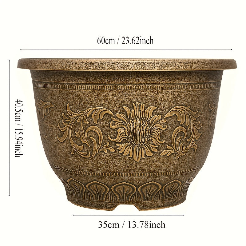 Set Of 2- 23 Inches Resin Flower Pots With Drainage Holes, Gardening Watering Planter, Painted With Thick And Durable European Antique Bronze Color Flower Pots, Outdoors\u002FIndoors Garden Decoration Pots, Bonsai Pots, Square Nursery Pots