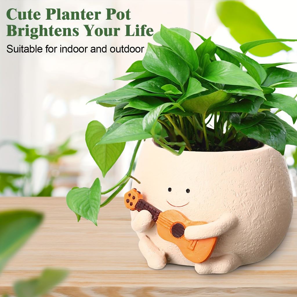 4 Pack Smile Face Ceramic Planter Pot | Small Hanging Swinging Planter Cute Holder for Indoor and Outdoor Plants, Funny Swing Gifts, Lightweight, Unfinished, Tabletop Mounting, Flowers Compatible - MEONUM