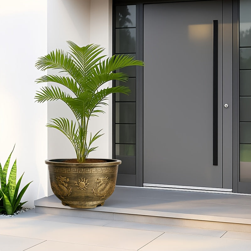 4pcs 15-Inch Resin Flower Pots Suitable for \u002FOutdoor - Thick Retro Square Planters with Drainage Holes, Rustproof Durable Painted Pots for Bonsai, Succulents, Cacti, Herbs, Topiary