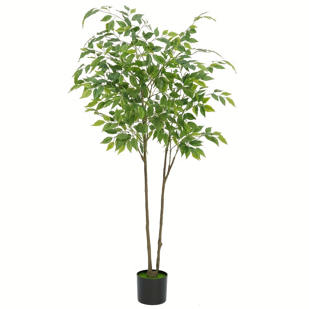 1pc Artificial Silk Ficus Tree with Plastic Pot for Office and Home Decor, Decorative Artificial Plant for Indoors and Outdoors, Fake Ficus Plant All Year Round Decoration