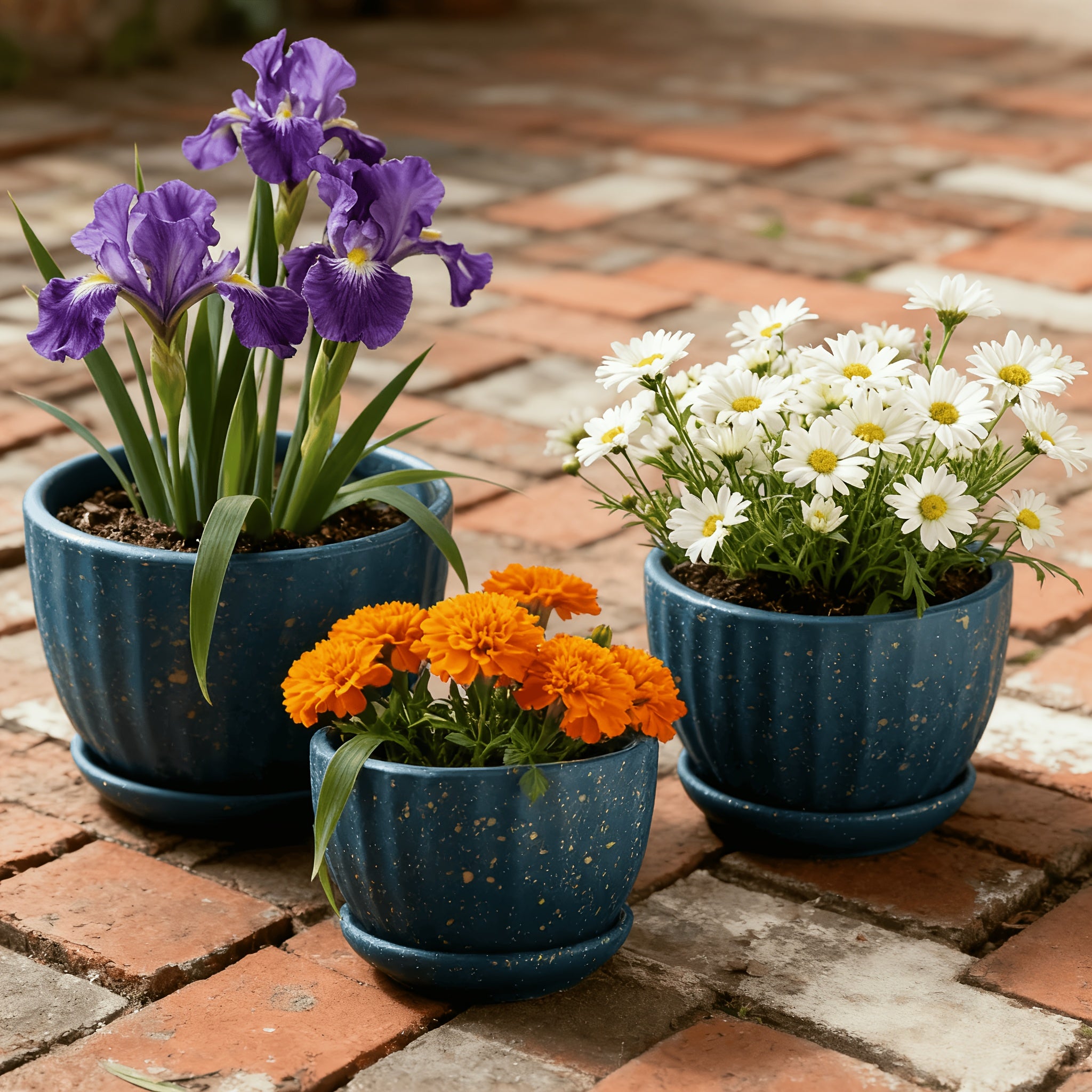3pcs 6-inch 5-inch 4-inch Large, Medium And Small Corrugated Pattern Ceramic Flower Pot with Drainage Holes - Perfect for Indoor And Outdoor Succulents, Vanilla And Flowers, Casual Style, Round Design
