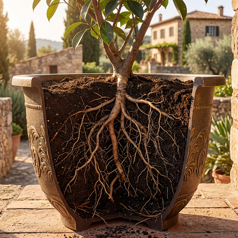 4pcs 15-Inch Resin Flower Pots Suitable for \u002FOutdoor - Thick Retro Square Planters with Drainage Holes, Rustproof Durable Painted Pots for Bonsai, Succulents, Cacti, Herbs, Topiary