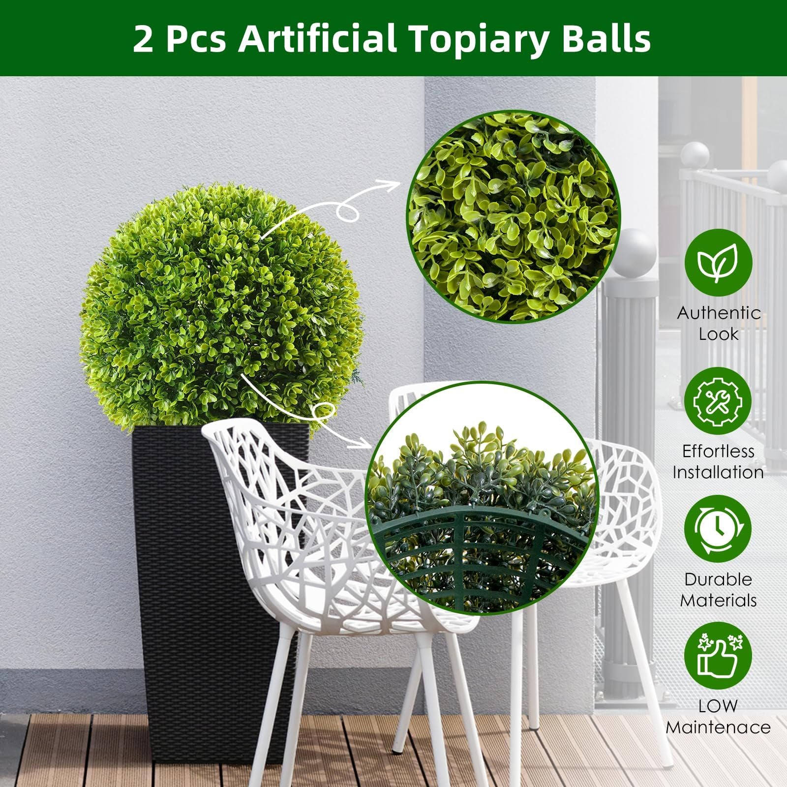 Collection of Four Synthetic Topiary Spheres, Each Measuring 11.8 Inches Across, Lifelike Green Foliage Suitable for Both Indoor And Outdoor Settings, Adaptable for Hanging, Planter Arrangements, Or As Floor Decoration