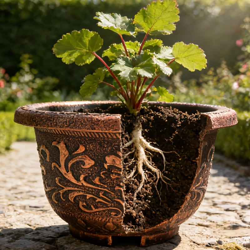 4pcs 11.8in Thickened Resin Planter Pots | 2025 European Design with Ancient Copper\u002FGolden Finish & Drainage Holes | for Indoor\u002FOutdoor Trees, Succulents, Cactus