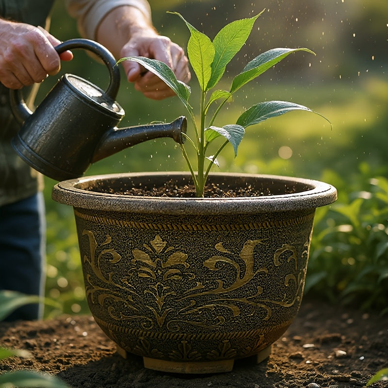 2pcs, 20Inch Vintage Style Resin Decorative Planters With Embossed Floral Pattern - Floor Mount Garden Pots Without Drainage Hole (Drillable)Suitable For Halloween And Christmas Decorations.