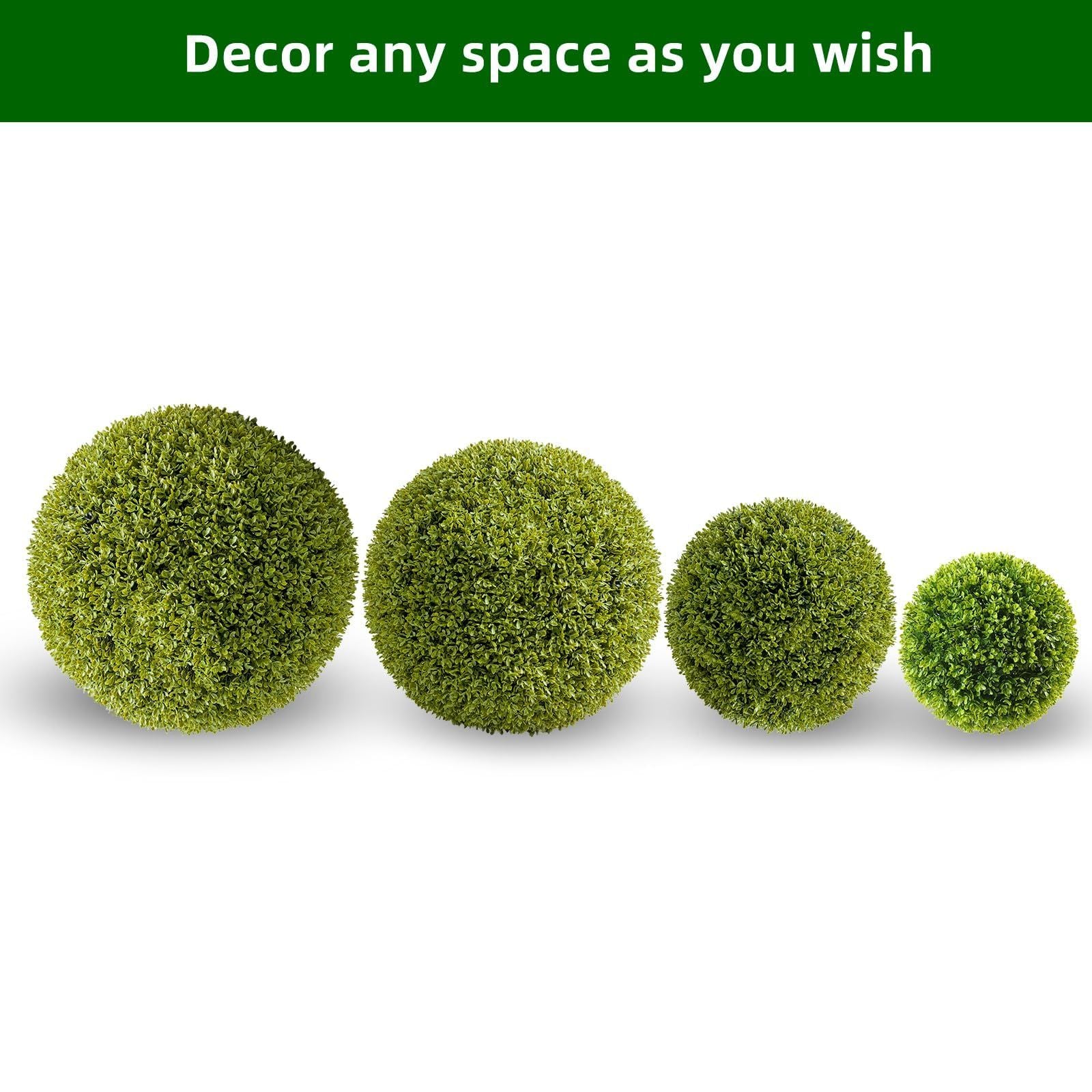 Collection of Four Synthetic Topiary Spheres, Each Measuring 11.8 Inches Across, Lifelike Green Foliage Suitable for Both Indoor And Outdoor Settings, Adaptable for Hanging, Planter Arrangements, Or As Floor Decoration
