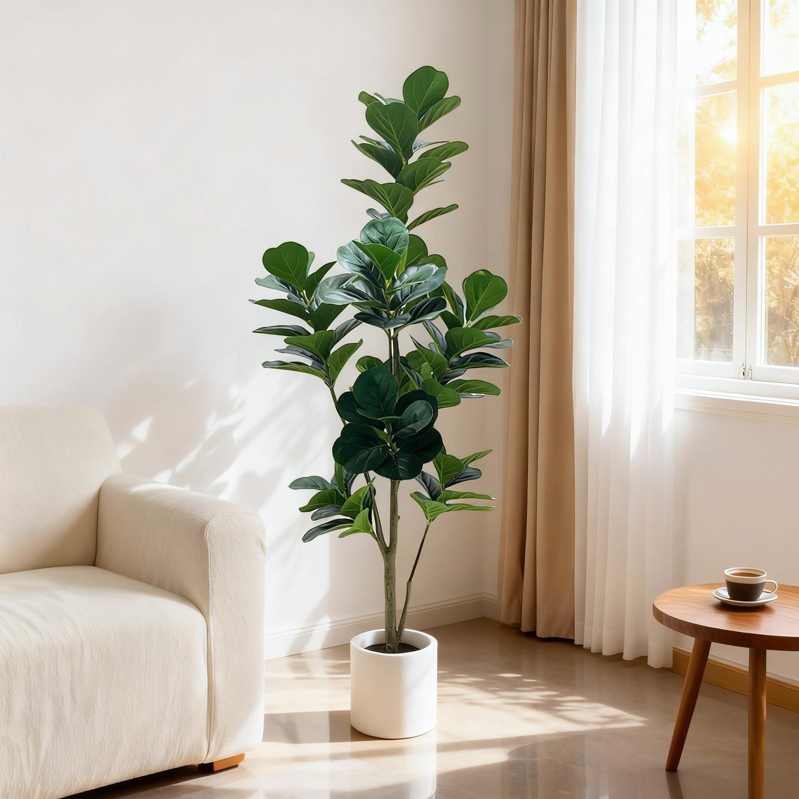 5ft Realistic Artificial Fiddle Leaf Fig Tree with Pot - Faux Ficus Lyrata Suitable for Indoor\u002FOutdoor Home Office Decor, Plastic Fiddle-Shaped Leaves, Low-Maintenance Year-Round Botanical Centerpiece for Modern Spaces
