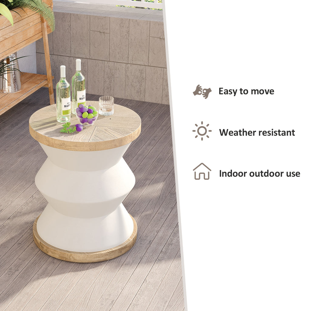 White Outdoor Side Table Made of Concrete, Perfect for Patios. This 14-Inch Accent Table Can Serve As an End Table Or a Garden Stool